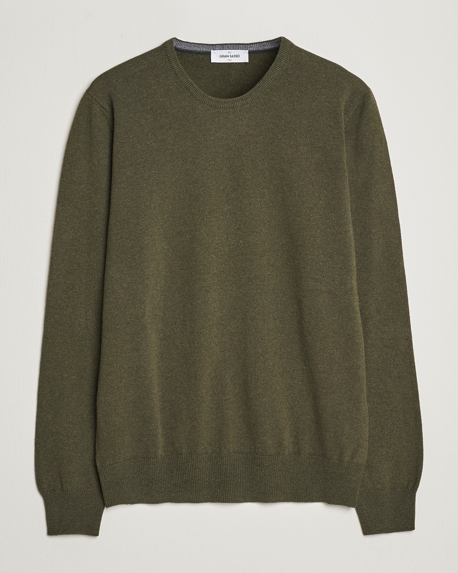 Gran Sasso Wool/Cashmere Crew Neck Olive Melange – Vihreä