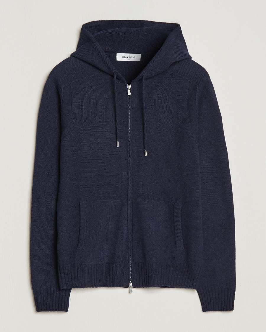 Gran Sasso Full Zip Wool Hoodie Navy – Sininen