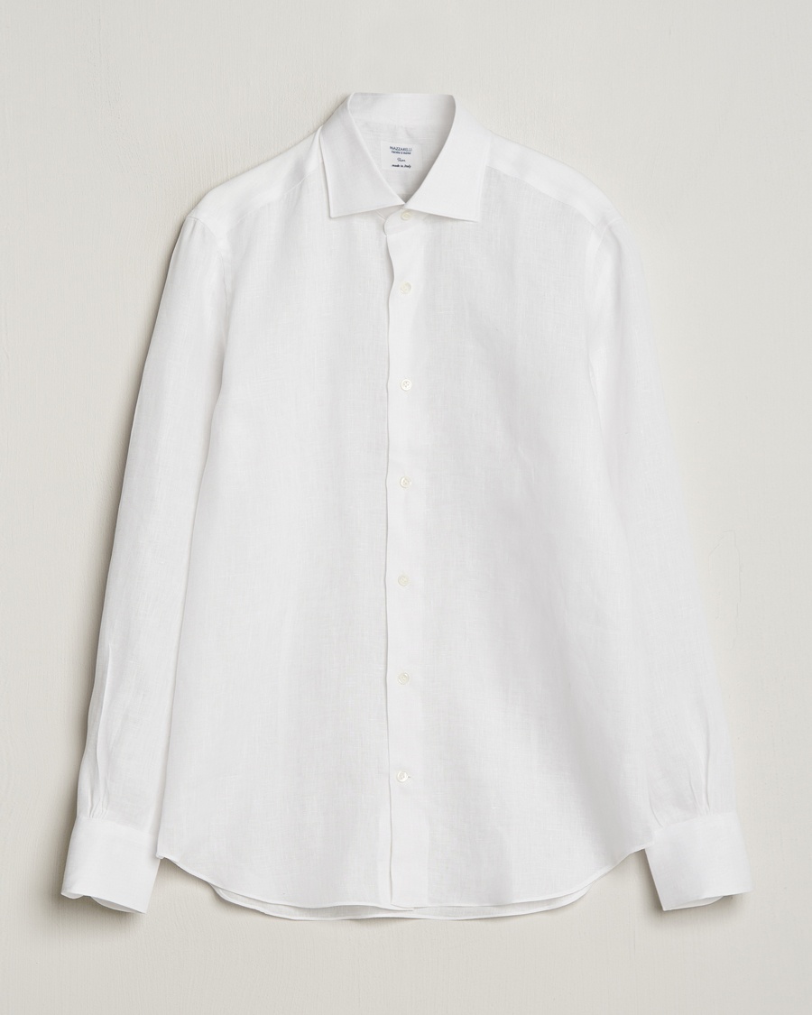 Mazzarelli Soft Linen Cut Away Shirt White – Valkoinen