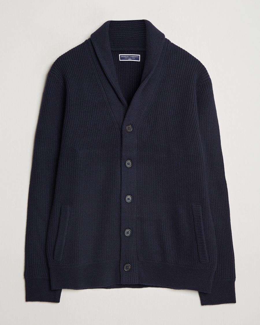 Charles Tyrwhitt Chunky Merino Shawl Neck Cardigan Navy – Sininen