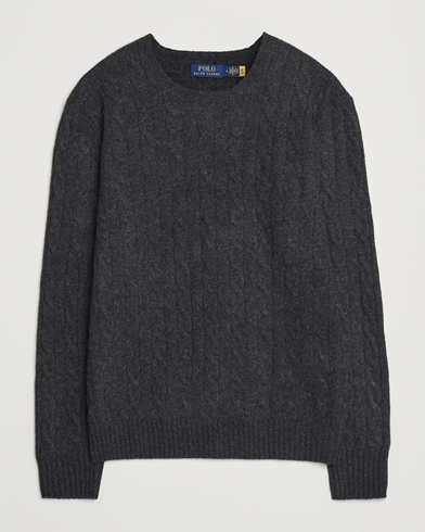  Wool/Cashmere Cable Crew Neck Dark Granite Heather