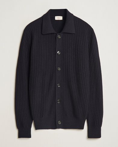  Rib Wool Cardigan Navy