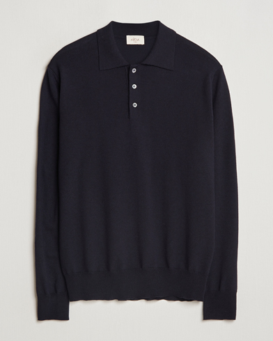  Merino Long Sleeve Polo Navy