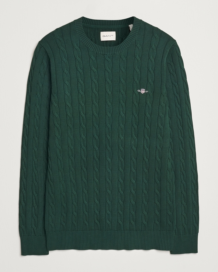 GANT Cotton Cable Crew Neck Tartan Green – Vihreä