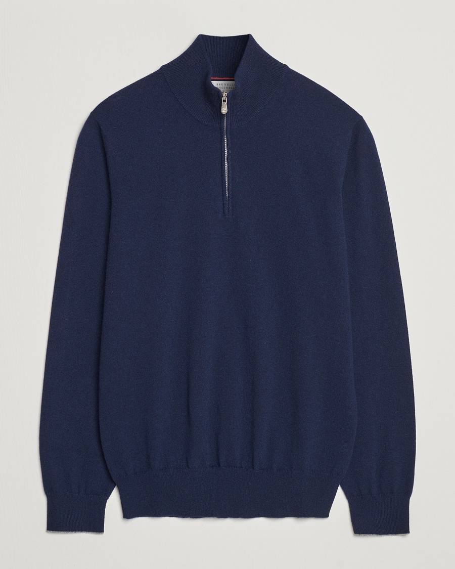 Brunello Cucinelli 2 Ply Cashmere Half Zip Navy – Sininen