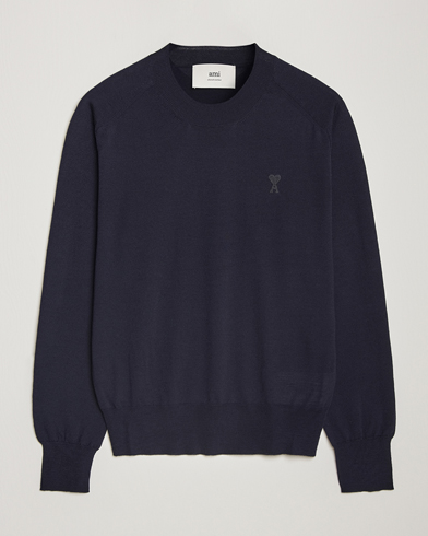  Tonal Heart Logo Wool Crew Neck Navy