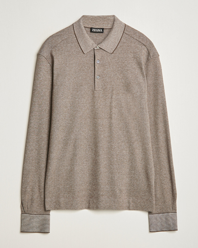  Soft Cotton Long Sleeve Polo Beige