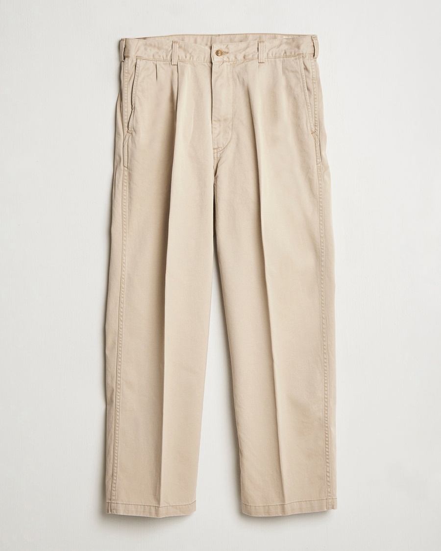 orSlow Two Tuck Wide Trousers Khaki – Beige