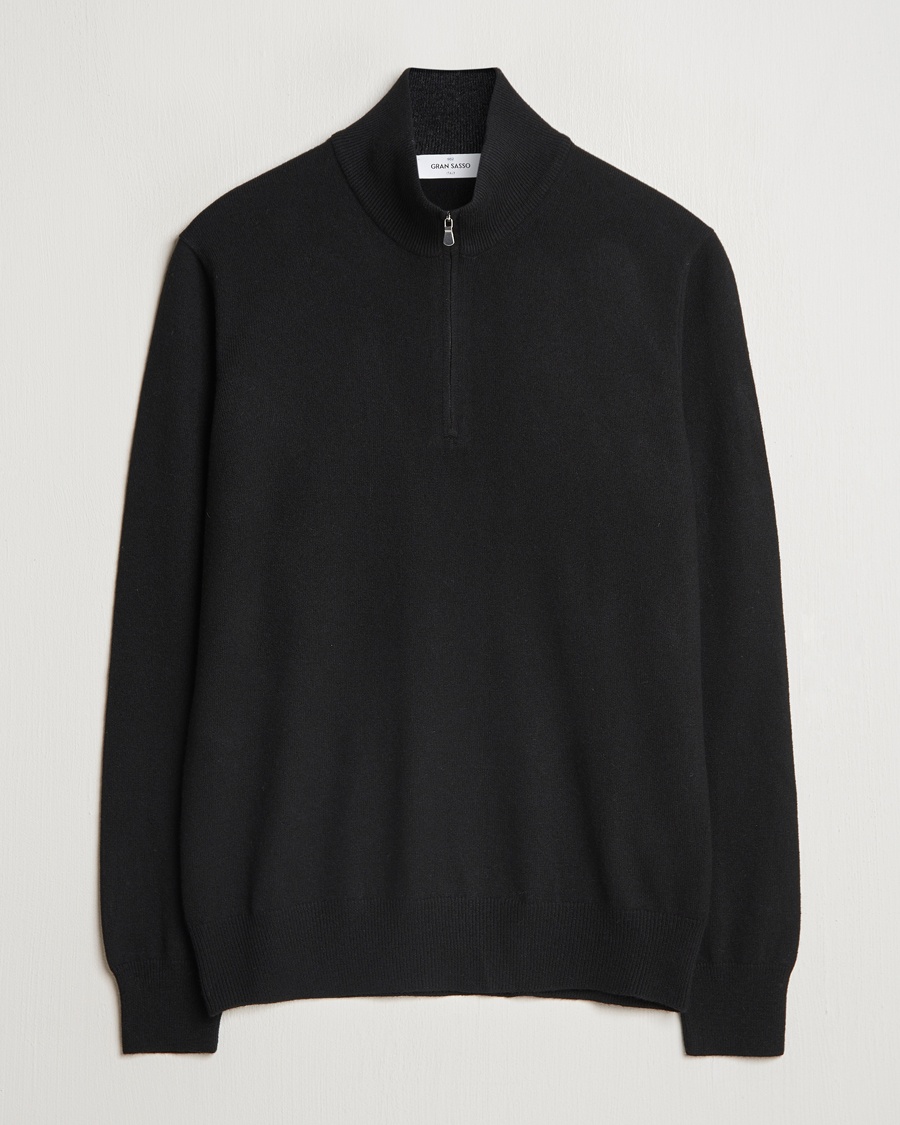 Gran Sasso Wool/Cashmere Half Zip Black – Musta