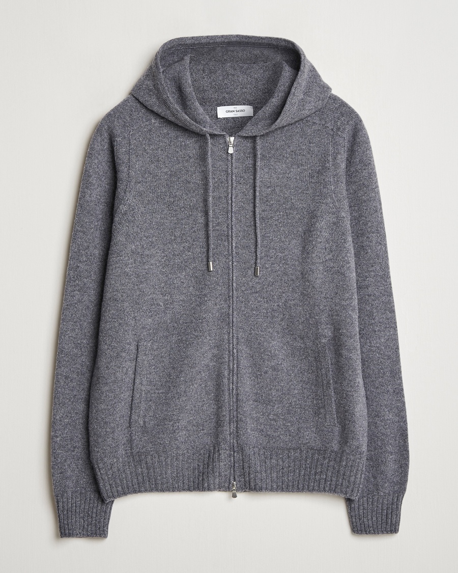Gran Sasso Full Zip Wool Hoodie Grey Melange – Harmaa