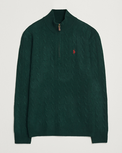  Wool/Cashmere Cable Half Zip Green