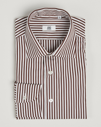  Striped Cut Away Cotton Shirt Brown