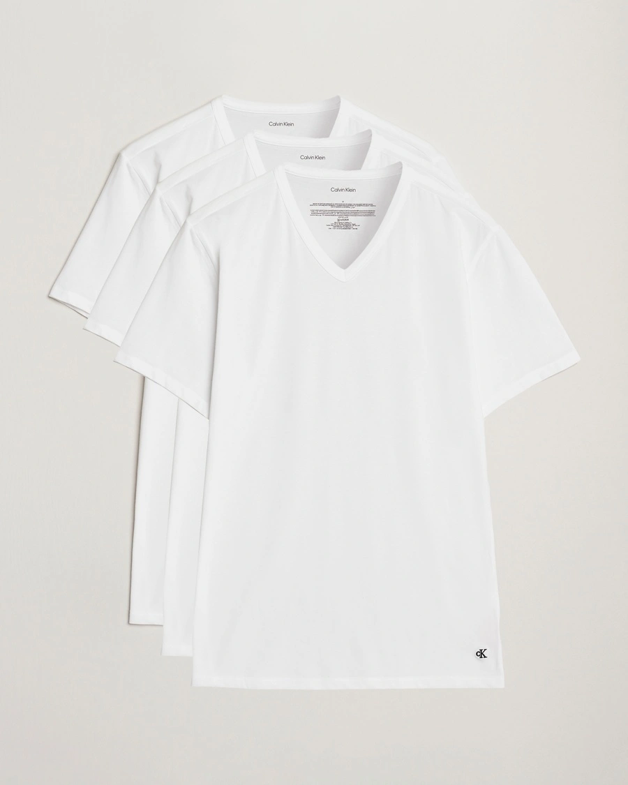 Calvin Klein 3-Pack Cotton Stretch V-Neck T-Shirt White – Valkoinen