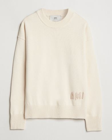 AMI Embroidered Logo Knitted Sweater White Cream - Valkoinen - Neule - Koko: L