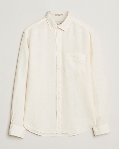  Regular Fit Garment Dyed Linen Shirt Cream