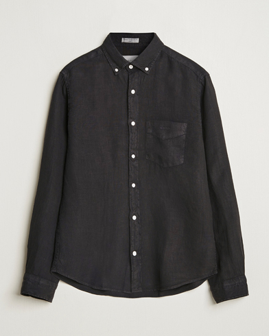  Regular Fit Garment Dyed Linen Shirt Black