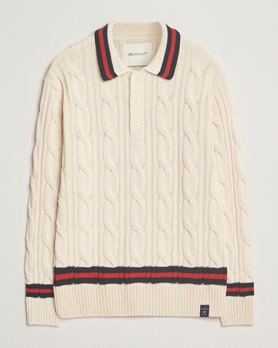 GANT Cable Heavy Knitted Polo Cream – Valkoinen