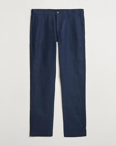 NN07 Theo Linen Trousers Navy Blue – Sininen