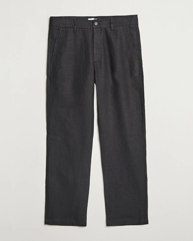 NN07 Aden Regular Fit Linen Chinos Black – Musta