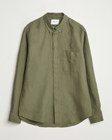 NN07 Arne Linen Button Down Shirt Capers Green – Vihreä