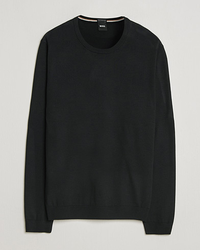 BOSS BLACK Leno Wool Crew Neck Pullover Black – Musta