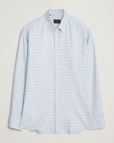 Brioni Check Flannel Shirt Light Blue – Sininen