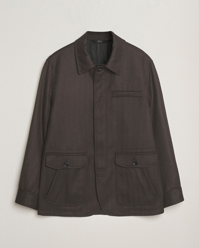 Brioni Herringbone Hunting Jacket Dark Brown – Ruskea