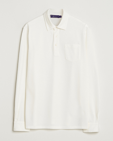 Ralph Lauren Purple Label Cotton/Cashmere Long Sleeve Polo Cream – Valkoinen