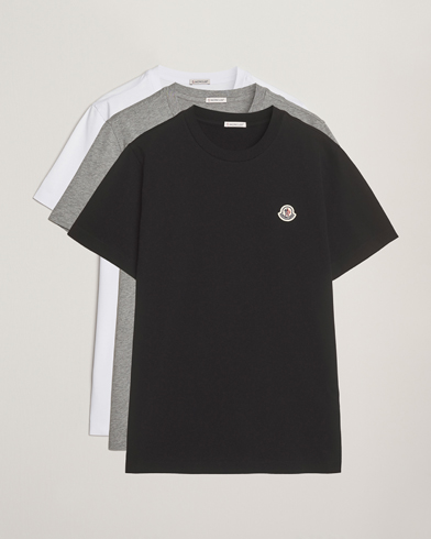 Moncler 3-Pack Logo T-Shirt Grey/White/Black – Harmaa