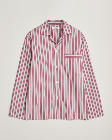 Tekla Poplin Pyjama Shirt Rhubarb Stripes – Punainen