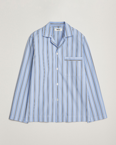 Tekla Poplin Pyjama Shirt Stave Stripes – Sininen