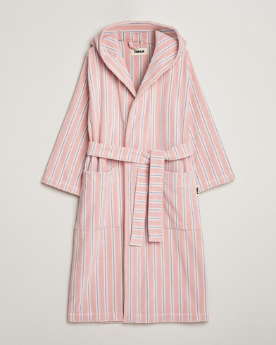 Tekla Organic Terry Hooded Bathrobe Candy Stripes – Vaaleanpunainen