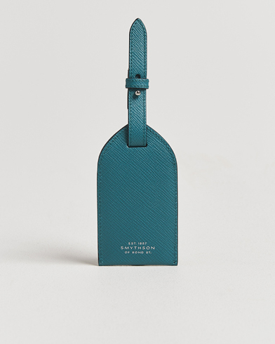 Smythson Panama Leather Luggage Tag Petrol – Vihreä