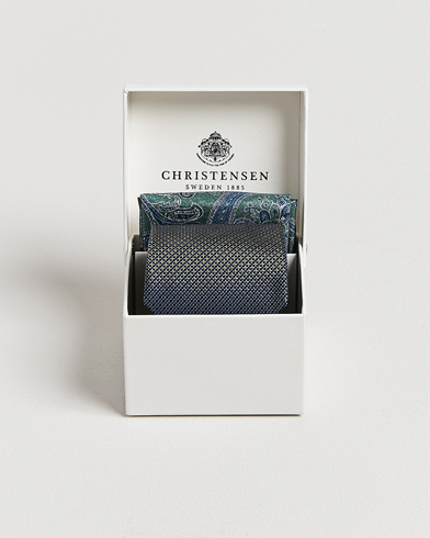 Amanda Christensen Box Set Silk 8 cm Tie And Pocket Square Dark Green – Vihreä