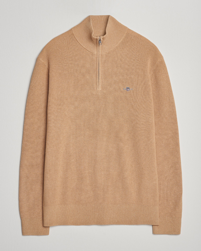 GANT Cotton/Merino Ribbed Half Zip Khaki Melange – Beige