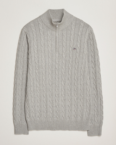 GANT Cotton Cable Half Zip Grey Melange – Harmaa