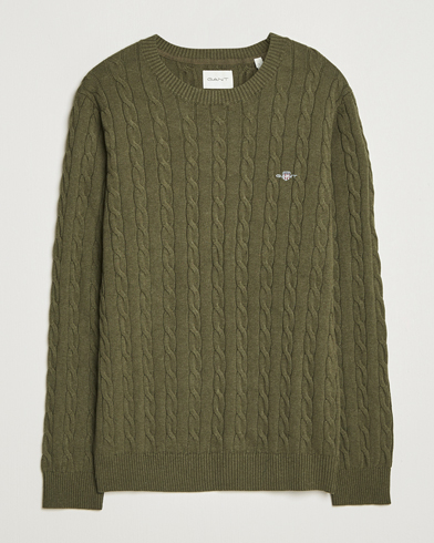 GANT Cotton Cable Crew Neck Pullover Khaki Green Melange – Vihreä