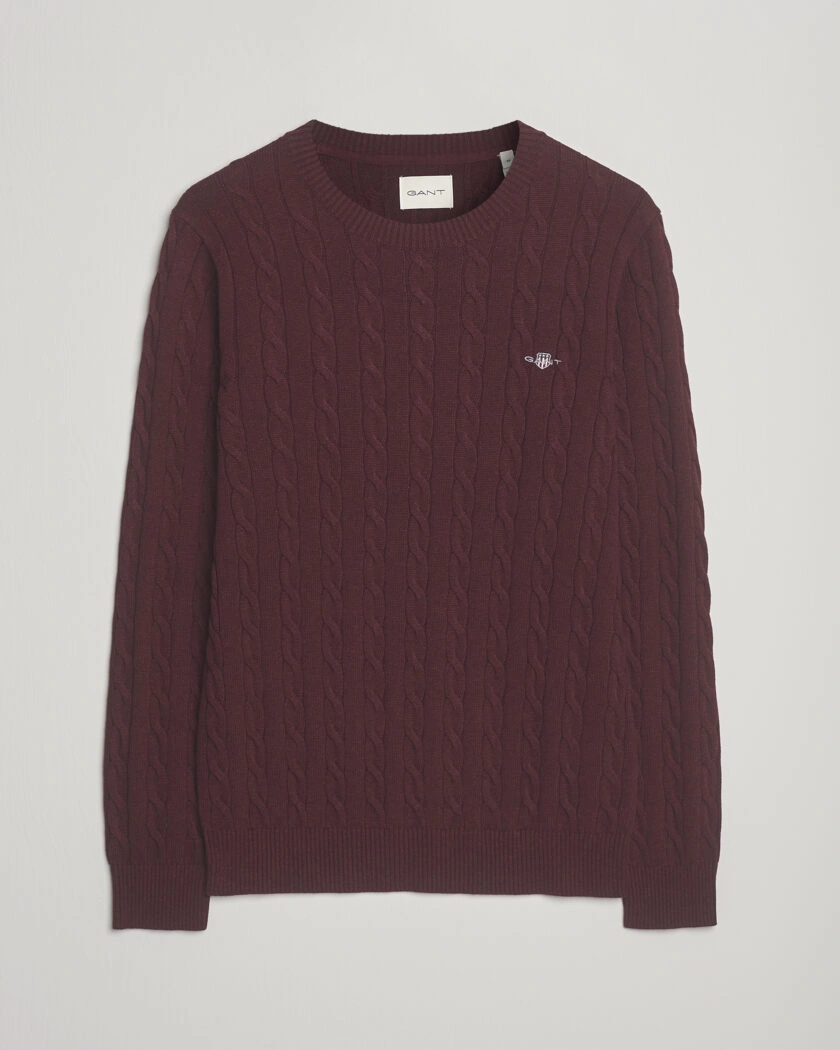 GANT Cotton Cable Crew Neck Pullover Bordeaux Melange – Punainen