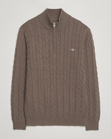 GANT Cotton Cable Half Zip Seawood Melange – Ruskea