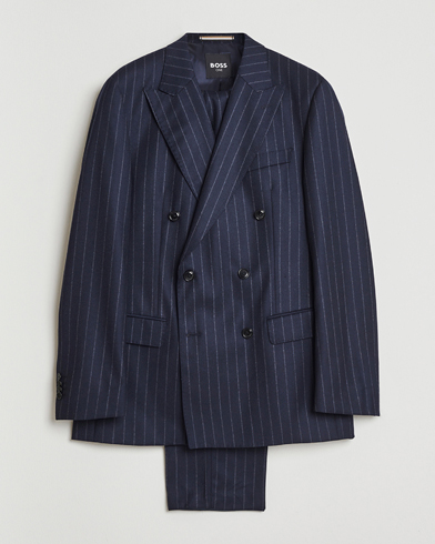 BOSS BLACK Huge Wool Double Breasted Pinstriped Suit Dark Blue – Sininen