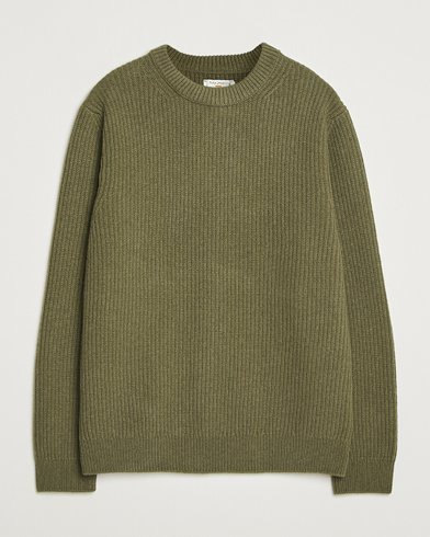 Nudie Jeans August Wool Rib Knitted Sweater Olive – Vihreä