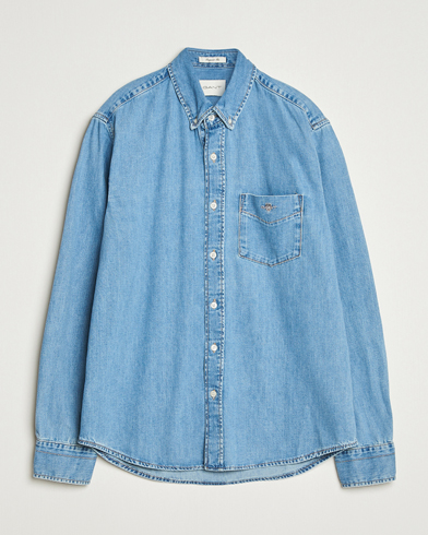 GANT Regular Fit Denim Shirt Light Blue Worn In – Sininen
