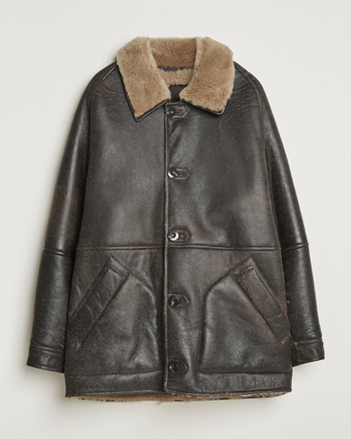 GANT Worn In Leather Shearling Jacket Deep Brown – Ruskea