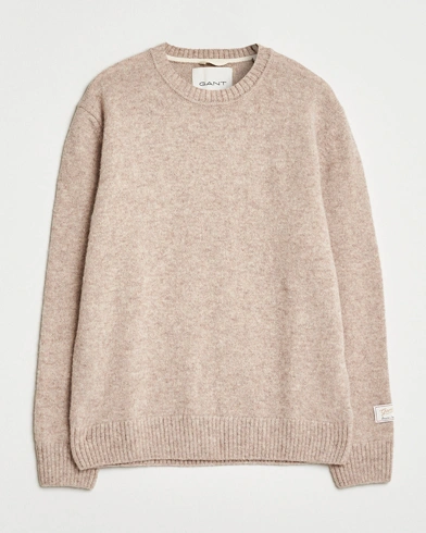 GANT Scottish Wool Knitted Crew Neck Sweater Khaki Melange – Beige