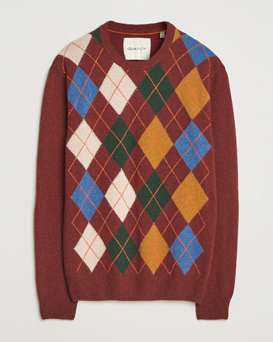 GANT Lambswool Argyle Knitted Crew Neck Winter Wine – Punainen