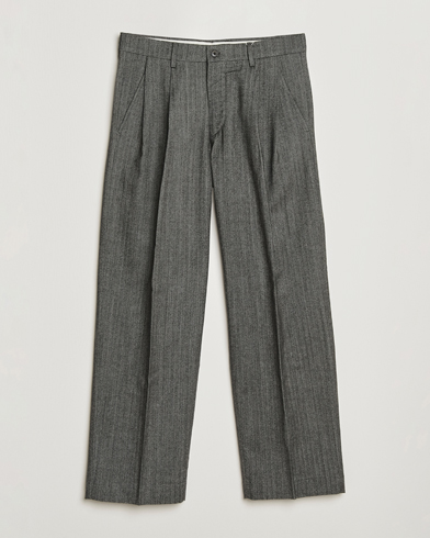 NN07 Justin Double Pleated Herringbone Trousers Grey – Harmaa