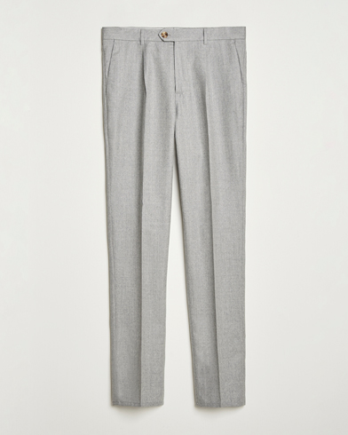 Brunello Cucinelli Slim Fit Pleated Flannel Trousers Light Grey – Harmaa