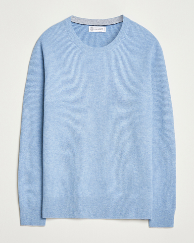 Brunello Cucinelli Cashmere Rib Crew Neck Sweater Light Blue – Sininen