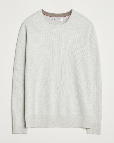 Brunello Cucinelli Cashmere Rib Crew Neck Sweater Pearl Grey – Harmaa