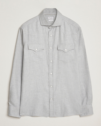 Brunello Cucinelli Soft Flannel Western Overshirt Light Grey – Harmaa